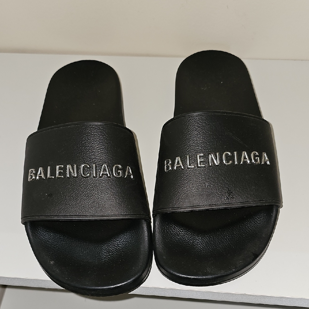 Balenciaga Black Leather Slides